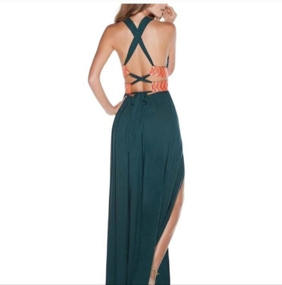 Dark Green Halter Maxi Cutout Dress - Picture 12 of 12